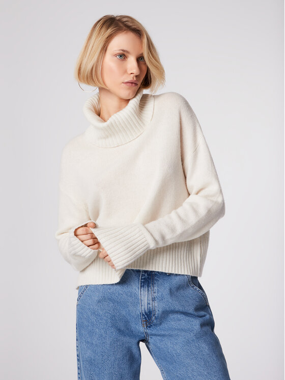 Simple Simple Krekls ar augstu apkakli SWD513-03 Balts Relaxed Fit