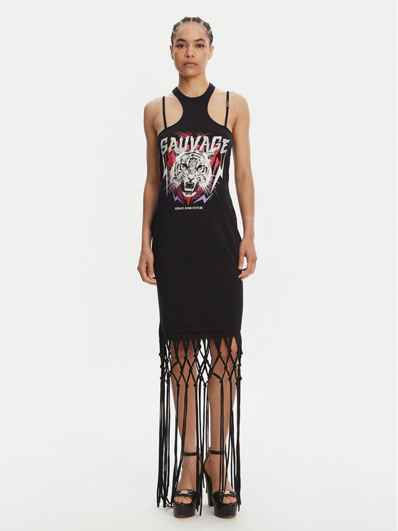Versace Jeans Couture Versace Jeans Couture Každodenní šaty Logo Fringes 78HAOE01 CJ02E Černá Regular Fit