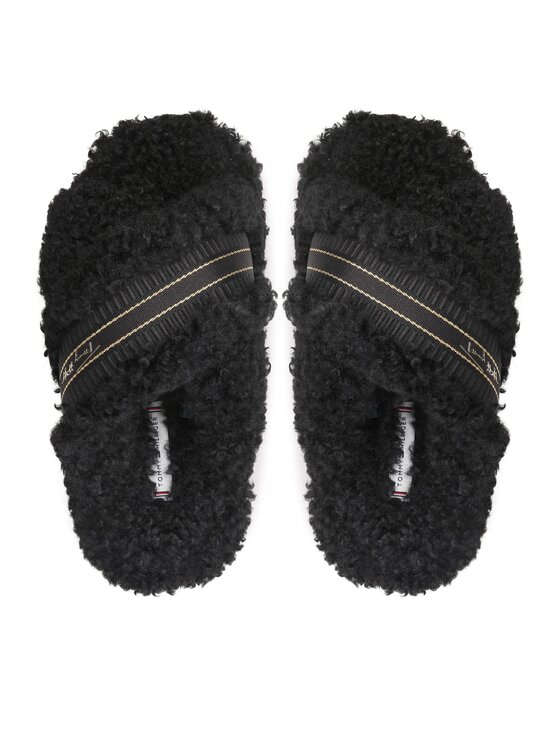 Tommy Hilfiger Tommy Hilfiger Kapcie Sherpa Fur Home Straps FW0FW06576 Czarny