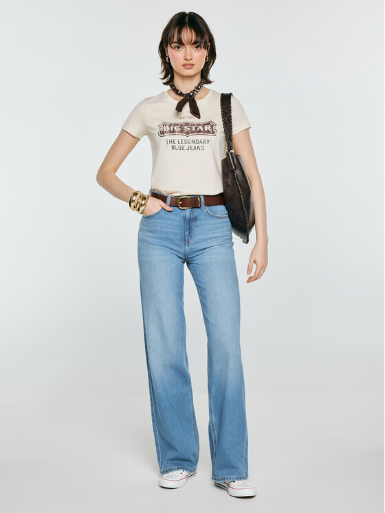 BIG STAR BIG STAR T-Shirt RISSMELNA Kremowy Basic Fit