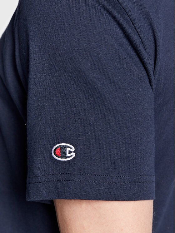 Champion Champion T-krekls Small Script Logo Embroidery 218006 Tumši zils Regular Fit