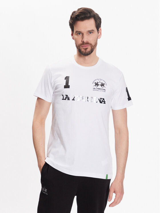 La Martina SHORT-SLEEVED T-SHIRT - T-shirt Imprimé - Optic White Silber/ Blanc