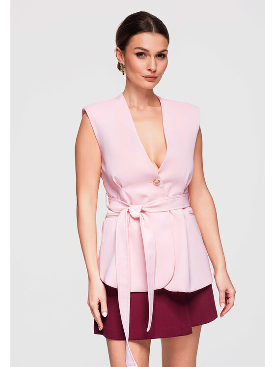 Ombre Ombre Kamizelka OW-VE-E0001 Różowy Slim Fit