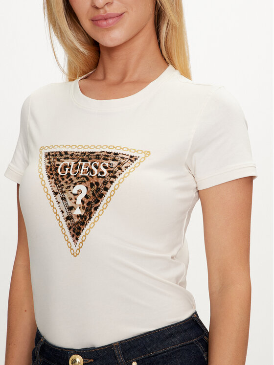 Guess Guess T-Shirt Triangle Leo W4YI40 J1314 Écru Slim Fit
