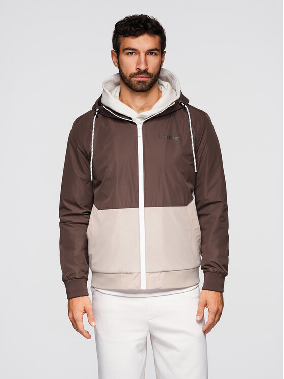 Ombre Ombre Wiatrówka OM-JANP-0242 Brązowy Regular Fit