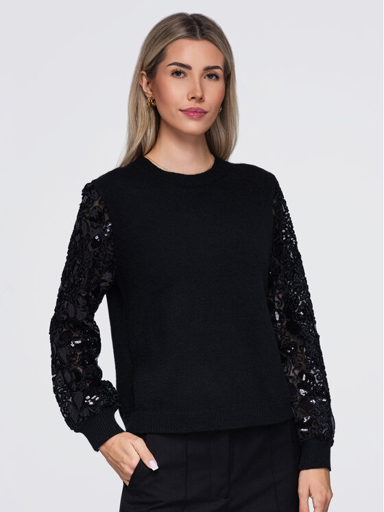 Ombre Ombre Sweter OW-SW-E0033 Czarny Regular Fit