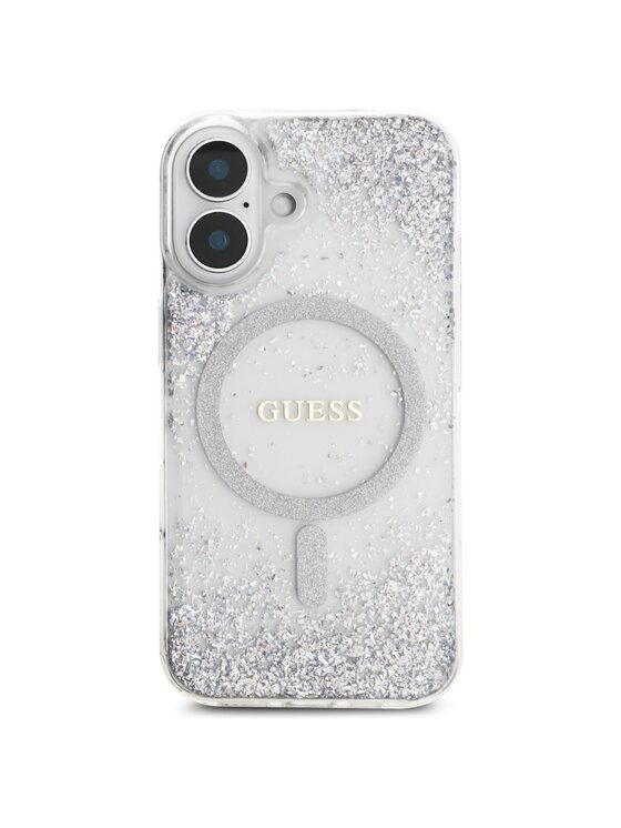 Guess Guess Etui na telefon HC Resin Bottom Glitter Srebrny