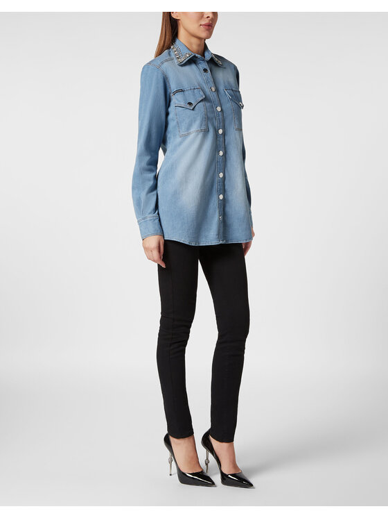 PHILIPP PLEIN PHILIPP PLEIN Koszula jeansowa 18951 Błękitny Fitted Fit