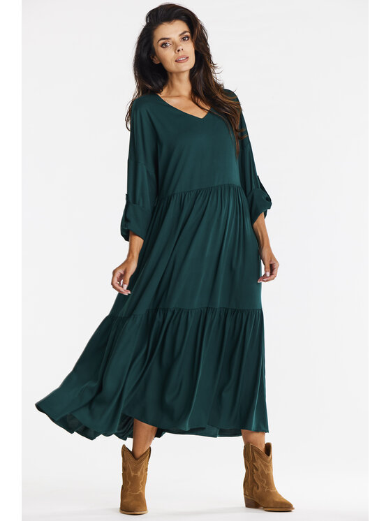 Awama Awama Letní šaty A669 Zelená Basic Fit