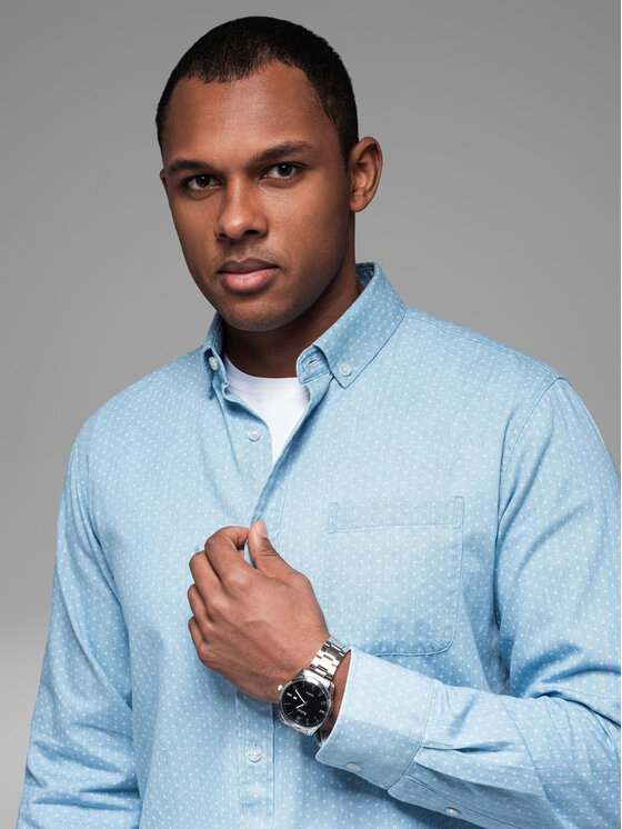 Ombre Ombre Koszula jeansowa OM-SHDS-0179 Niebieski Regular Fit
