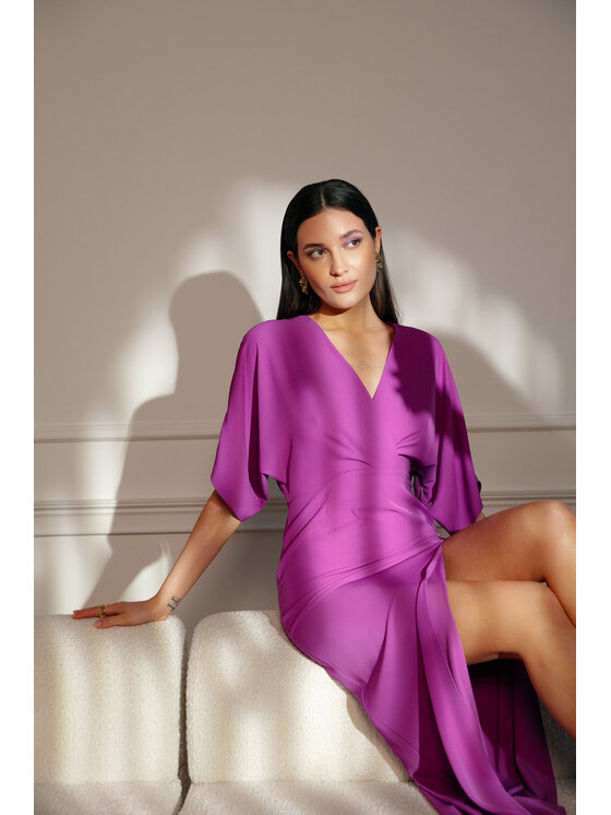 Makover Makover Sukienka codzienna K163 Fioletowy Modern Fit