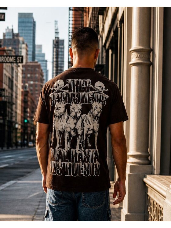 PITBULL PITBULL T-Shirt TRES PERROS VIEJOS Brązowy Regular Fit