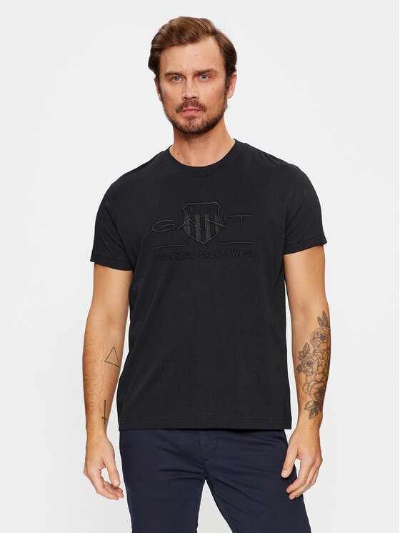 Gant T-krekls Reg Tonal Shield Ss 2003140 Melns Regular Fit