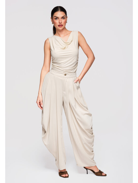 Ombre Ombre Spodnie materiałowe OW-PA-E0004 Beżowy Relaxed Fit