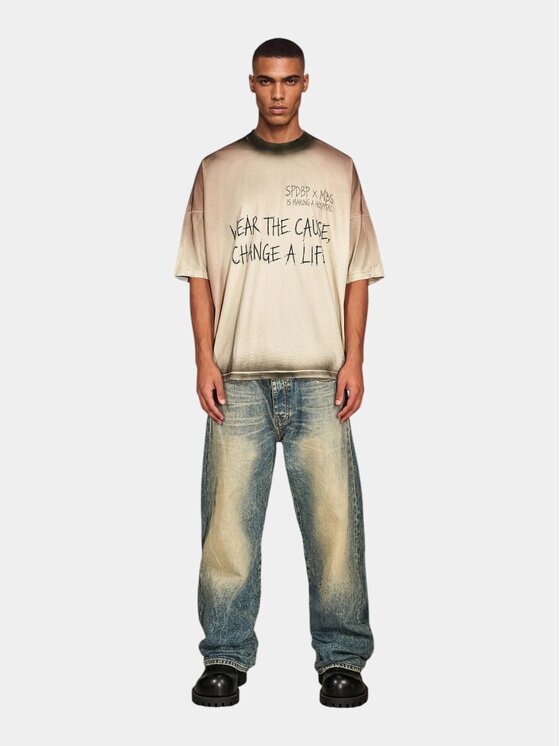 MADE BY SOCIETY MADE BY SOCIETY T-Shirt TRICOU BARBATI "CHANGE A LIFE" - T17457 Beżowy Basic Fit