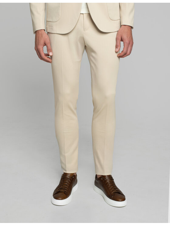 Borgio Borgio Spodnie garniturowe cintano Beżowy Slim Fit