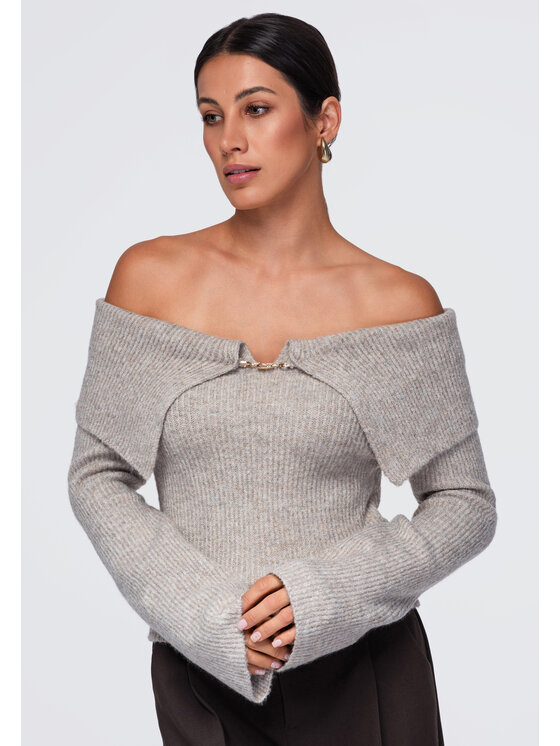 Ombre Ombre Sweter OW-SW-E0011 Beżowy Slim Fit