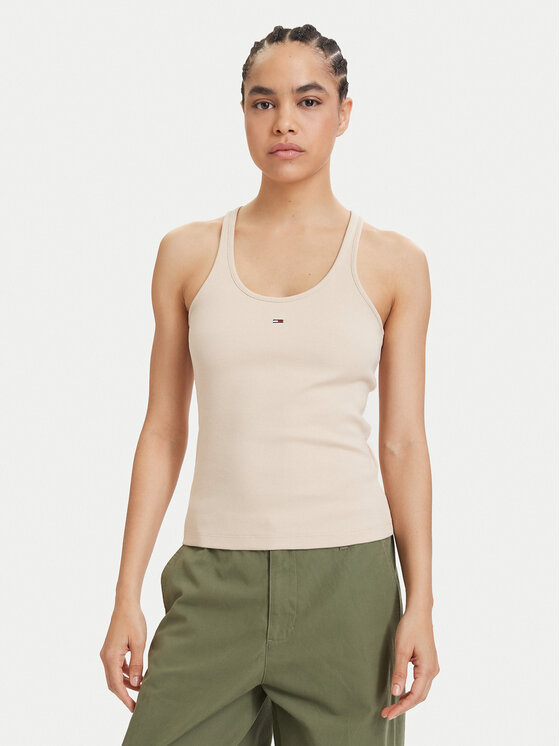 Tommy Jeans Top Racerback DW0DW22264 Bej deschis Slim Fit