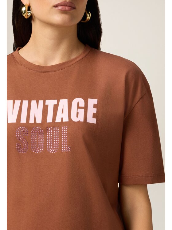 Oltre Oltre T-Shirt G045J004410N012 Brązowy Regular Fit