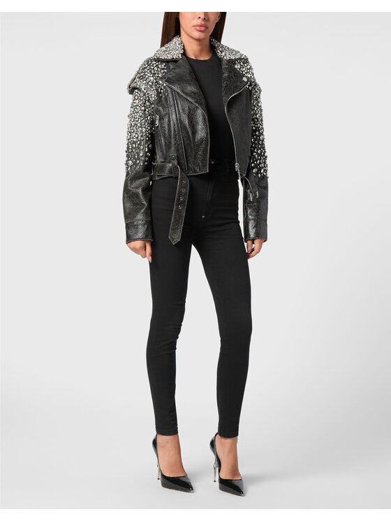PHILIPP PLEIN PHILIPP PLEIN Kožená bunda 22931 Černá
