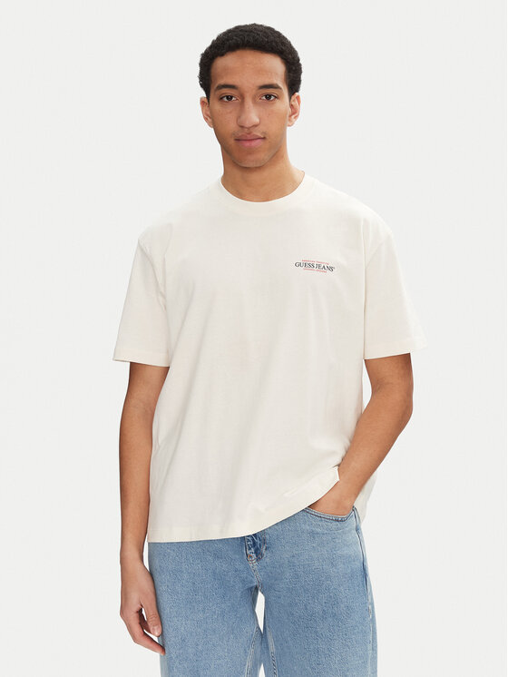 Guess Jeans Guess Jeans Póló M4BI75 K8FQ4 Ekru Overshirt Fit