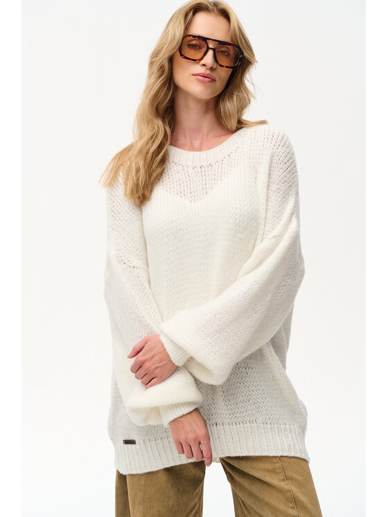 blue shadow blue shadow Sweter Lixi Biały Regular Fit