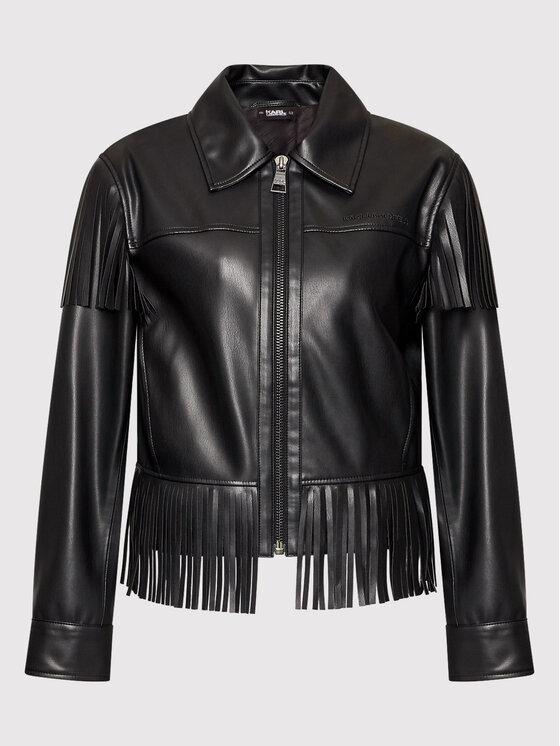 KARL LAGERFELD KARL LAGERFELD Bunda z imitace kůže Fringe 220W1405 Černá Regular Fit