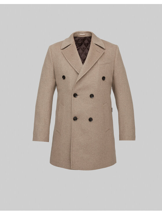 Borgio Borgio Płaszcz wełniany sortino_bz Beżowy Slim Fit