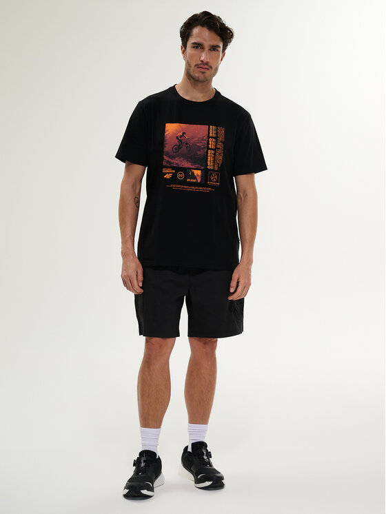 4F 4F T-Shirt WHEEL & WAVE Czarny Relaxed Fit