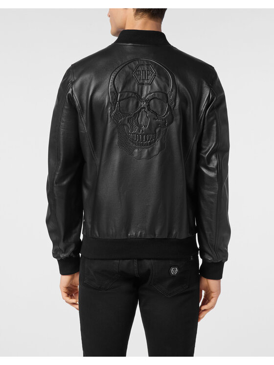 PHILIPP PLEIN PHILIPP PLEIN Kožená bunda 24543 Černá Regular Fit