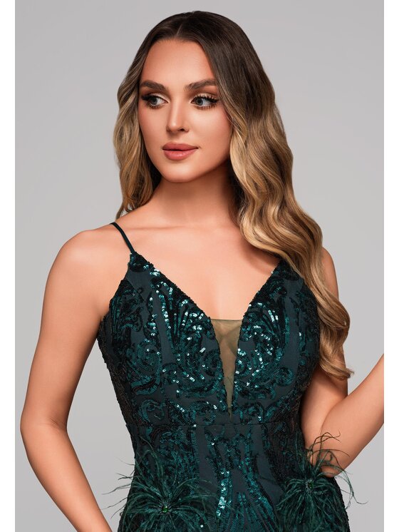 Ombre Ombre Sukienka wieczorowa LA-OM-DLR106 Zielony Regular Fit