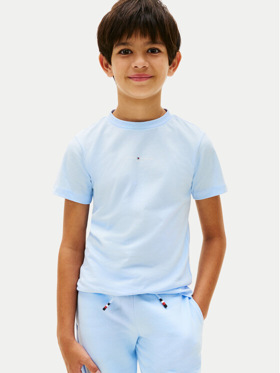 Tommy Hilfiger Tricou Essential Logo KB0KB09666 Albastru deschis Regular Fit