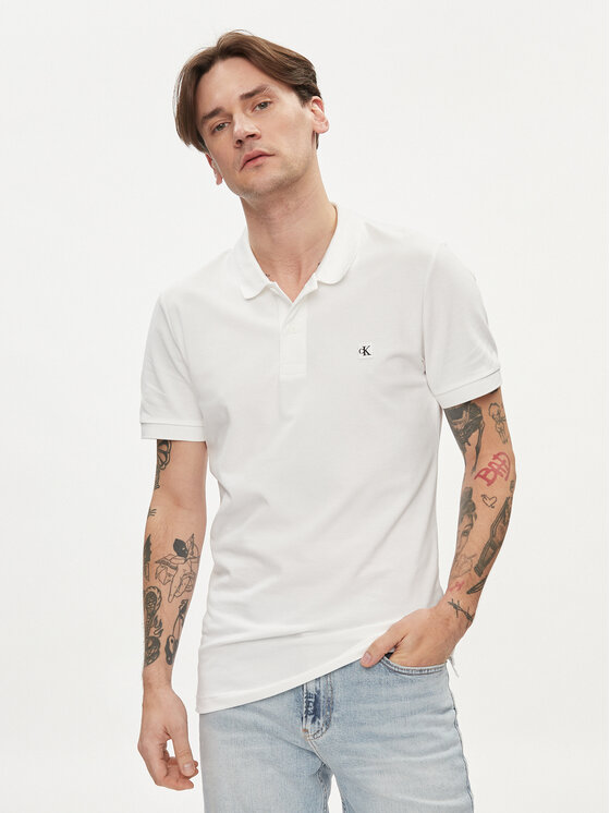 Calvin Klein Jeans Polokošeľa Embro Badge J30J325269 Biela Slim Fit