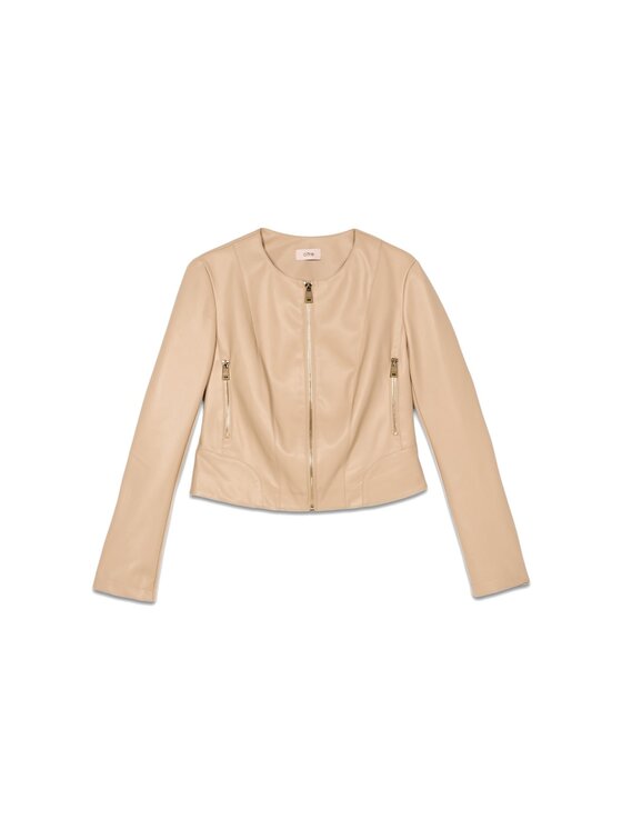 Oltre Oltre Kurtka z imitacji skóry R352R002154N002 Écru Slim Fit