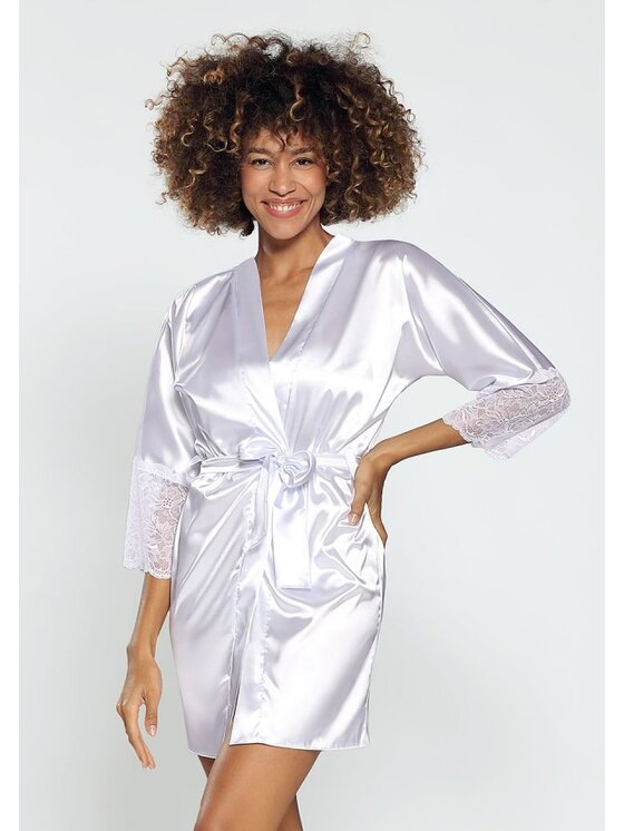 DKaren Lingerie DKaren Lingerie Szlafrok Judyta Biały Classic Fit