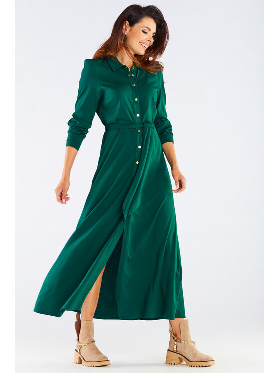 Awama Awama Letní šaty A451 Zelená Basic Fit