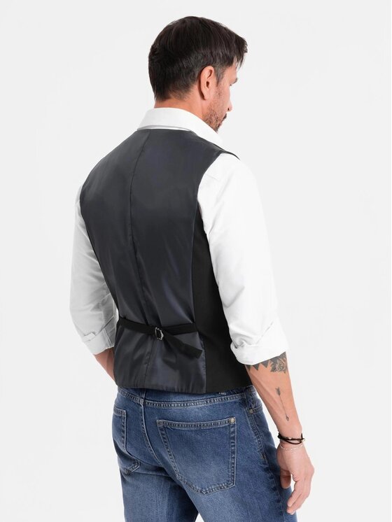 Ombre Ombre Kamizelka garniturowa OM-BLZV-0143 Czarny Slim Fit