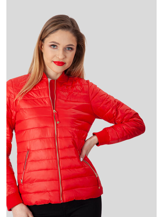 Perso Perso Kurtka przejściowa pikowana z suwakiem Czerwony Slim Fit