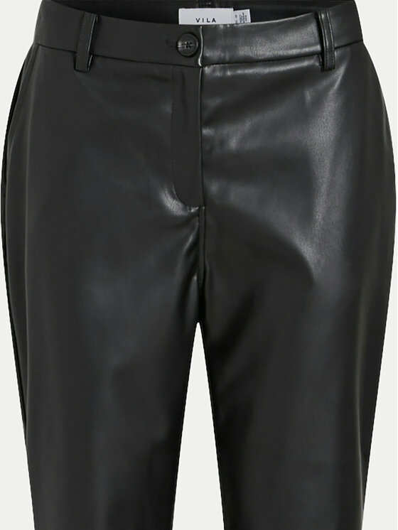 Vila Vila Штани зі штучної шкіри Paloma 14098247 Чорний Flare Fit