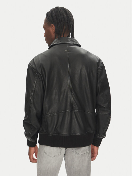 BOSS BOSS Geacă de piele Joberg 50543240 Negru Relaxed Fit
