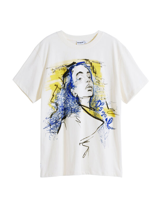 Desigual Desigual T-särk Portrait 25WWTK05 Valge Loose Fit