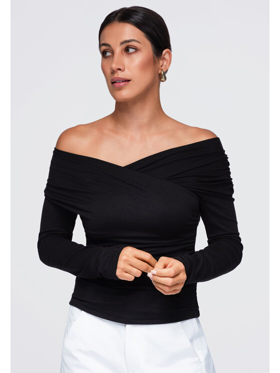 Ombre Ombre Bluzka OW-TS-E0088 Czarny Regular Fit