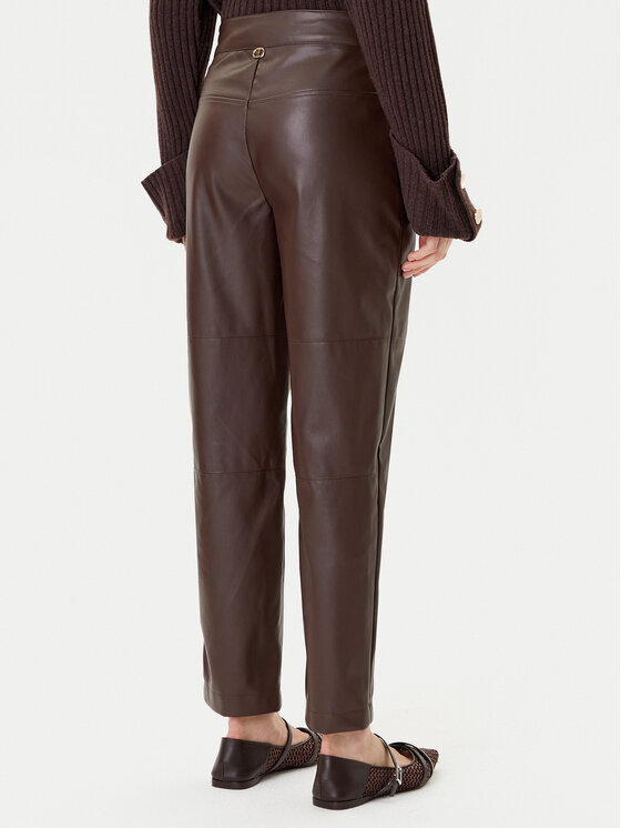 TWINSET TWINSET Kalhoty z imitace kůže 252TP2091 Hnědá Straight Fit