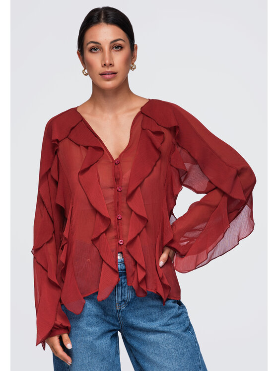 Ombre Ombre Bluzka OW-TS-E0092 Czerwony Relaxed Fit