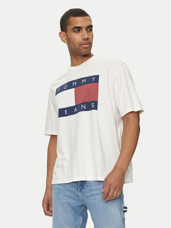 Tommy Jeans T-krekls Big Flag DM0DM18547 Balts Oversize