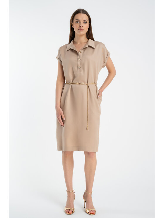 CLICK CLICK Košilové šaty 60-6136 Béžová Close Fit