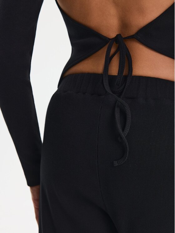 Nudyess Nudyess Spodnie materiałowe Canvas z prążka Czarny Relaxed Fit