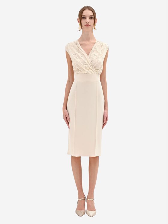 Rinascimento Rinascimento Φόρεμα βραδινό Tubino con corpino ricamato Μπεζ Regular Fit