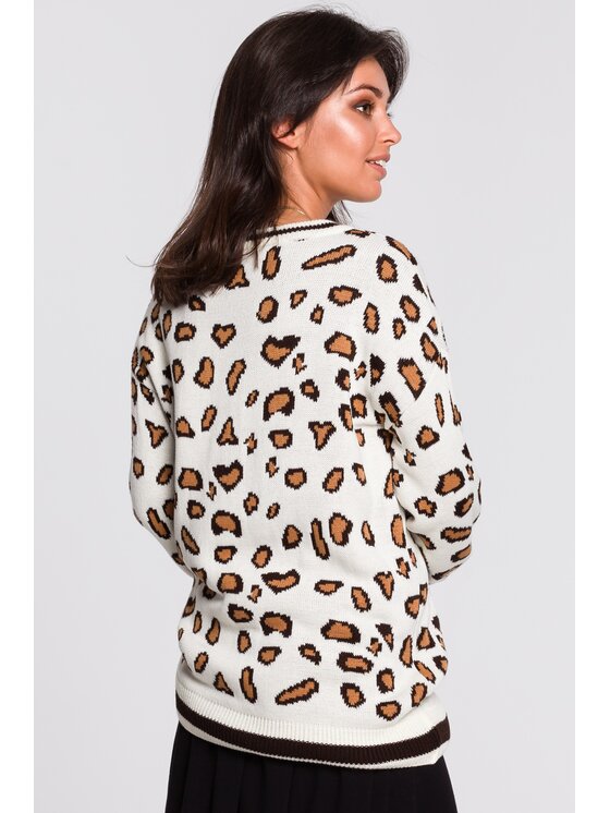 BeWear BeWear Sweter bk029 Model 2 Biały Baggy Fit