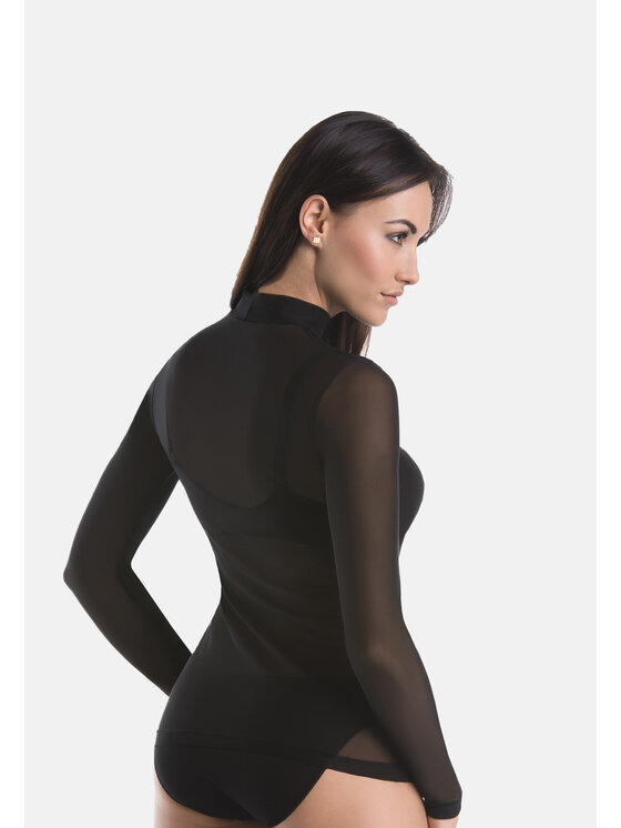 Teyli Teyli Bluzka damski z siateczki Glamour Czarny Standard Fit